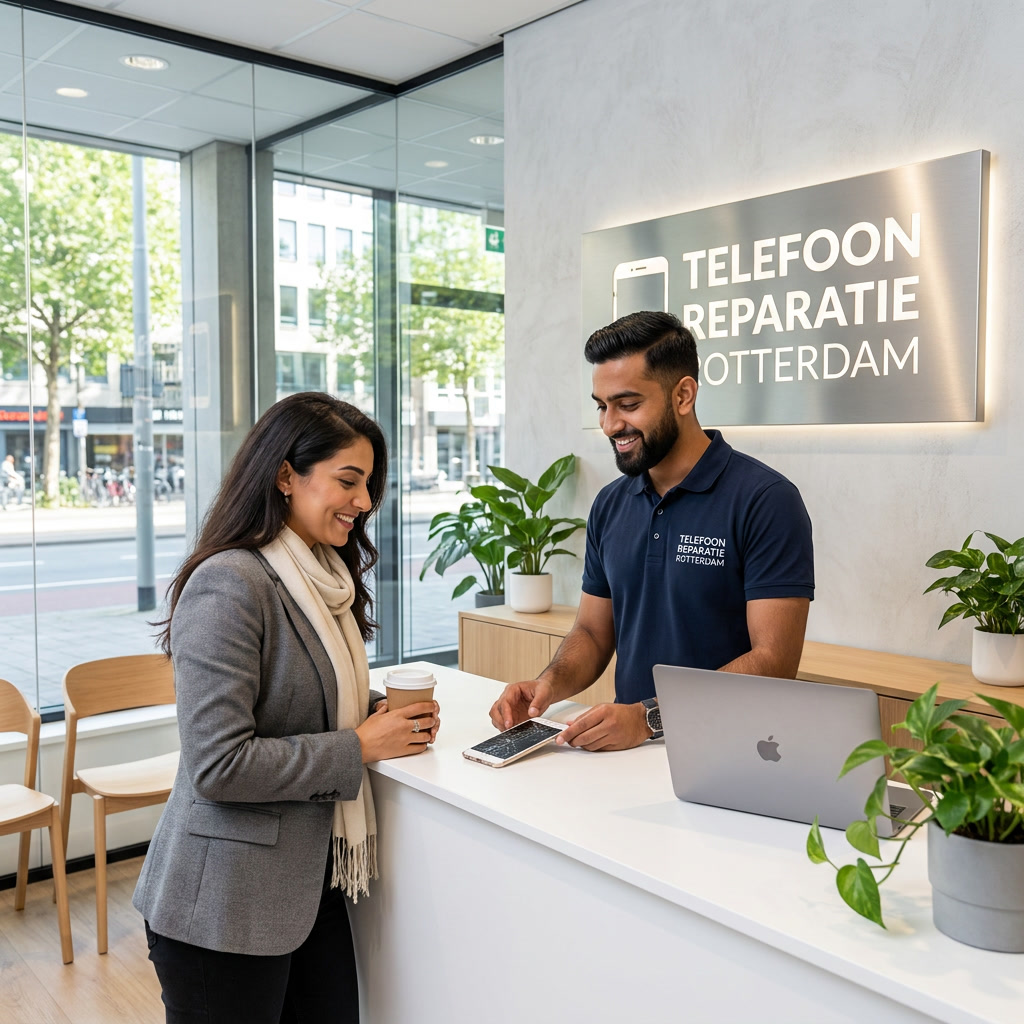 Team van Telefoon Reparatie Rotterdam in overleg met een klant aan de vergadertafel